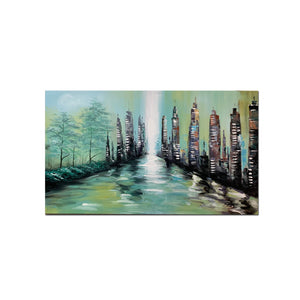 Huge Handmade Oil Painting of Abstract Building Towers on Stretched Canvas