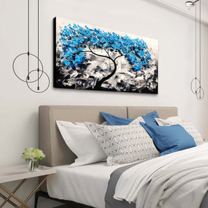 Huge Premium Quality 100% Handmade Oil Painting on Canvas of Blue Tree