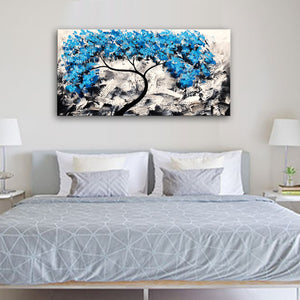 Huge Premium Quality 100% Handmade Oil Painting on Canvas of Blue Tree