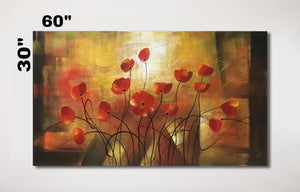Huge Handmade Oil Painting of Red Poppy on Stretched Canvas
