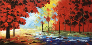 Handmade Oil Painting of Orange and Red Landscape  on Stretched Canvas