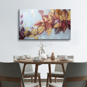 Handmade Oil Painting of Autumn Leaves on Stretched Canvas