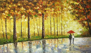 Handmade Oil Painting of Rainy Landscape on Stretched Canvas