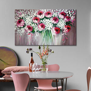 Huge Handmade Oil Painting of Pink Roses  on Stretched Canvas