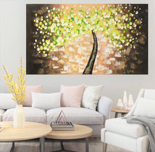 Handmade Oil Painting of Green Flower Tree on Stretched Canvas