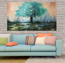 Handmade Oil Painting of Teal Tree on Stretched Canvas