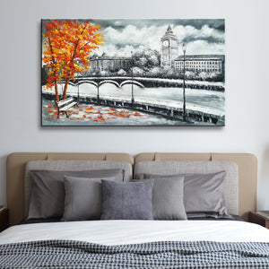 Huge Handmade Oil Painting of Romantic Landscape on Stretched Canvas