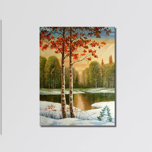 Handmade Oil Painting of Landscape Trees with 3D view on Canvas
