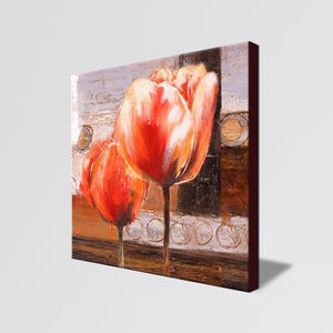 Handmade Oil Painting on Stretched Canvas of Light Red Tulip Flowers