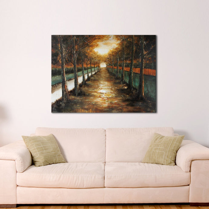 Handmade Oil Painting of Forest Sunrise view on Canvas