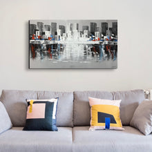 Abstract Handmade Oil Painting of Buildings on Stretched Canvas