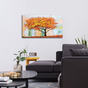 Handmade Oil Painting of Multi Color Tree on Stretched Canvas