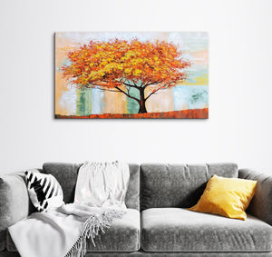 Handmade Oil Painting of Multi Color Tree on Stretched Canvas