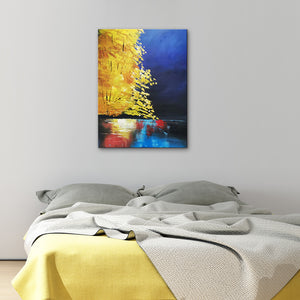 Handmade Oil Painting of Gold & Blue Tree view on Canvas