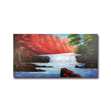 Handmade Oil Painting of Water Fall Landscape on Stretched Canvas