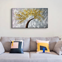 Handmade Oil Painting of Golden Tree with Grey Background on Stretched Canvas