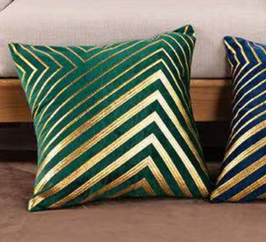 Pillow Case Cushion Cover Throw and Pillow Insert in GREEN & GOLD Color - Set of 2 with Zipper