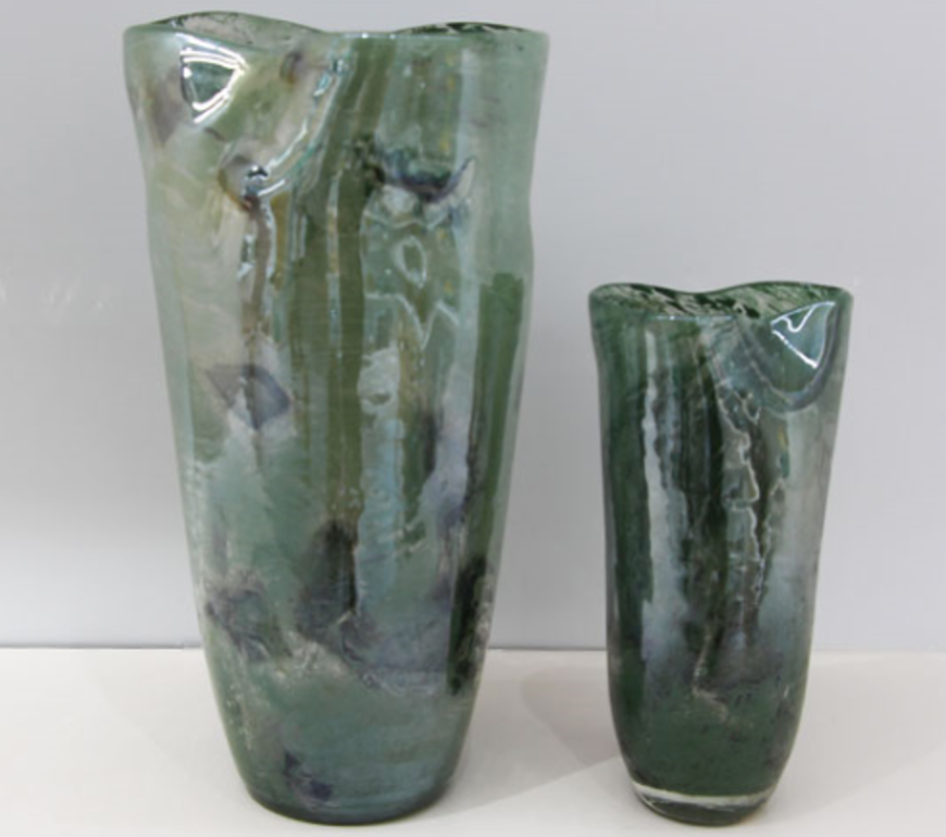 Luxurious & Textured Light Green/Grey Glass Vase
