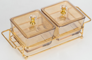Divider Organizer Crystal Glass with Covers in Gold