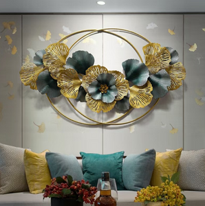 Wall Décor Large Golden Metal of Gold & Green Gradient Flowers
