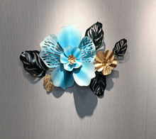 Wall Décor in Turquoise, Gold & Black Metal of Flowers & Leaves