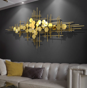 Wall Décor in Golden Metal with Gold Tinted Hexagon Mirrors of Abstract Art in 5 ft