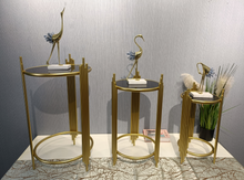 Side Tables in Set of Three Luxury Looking with Metal Frame & Black Tinted Mirror Glass