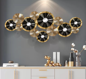 Wall Décor in Black & Gold Metal of Abstract Art with Mirrors
