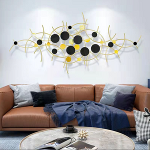 HUGE Wall Décor in Golden Metal with Black & Gold Tinted Mirrors of Abstract Art