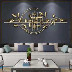 Huge Wall Décor in Golden Metal with Gold Tinted Mirrors of Abstract Art