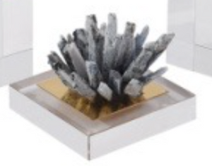 Volcano Rock Sculpture Centre Piece in Crystal Glass, Gold & Shades of Grey & Green