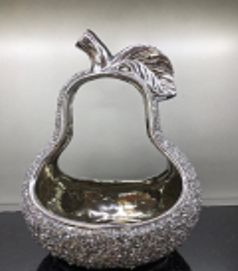 Metal Tray-like Centre Piece in Gold/Silver of a Gorgeous Pear with Crushed Crystals