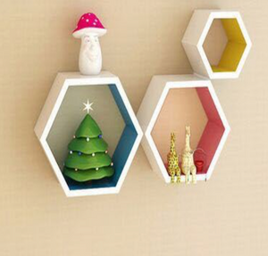 Floating Shelves Hexagon For Wood Wall Decor - Set Of 3  in Yellow, Pink and Blue Wall Shelves Pieces
