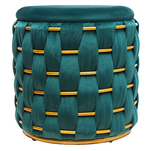 Ottoman Chairs Round in Velvet Material with Stainless Steel Golden Texture