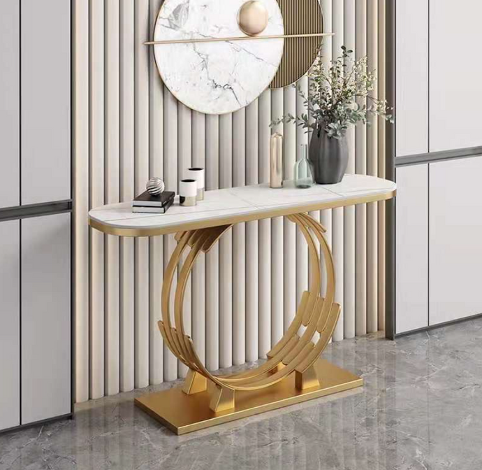Console Table Marble Top in Gold 2 Colors Available White Marble OR Black Marble | Modern