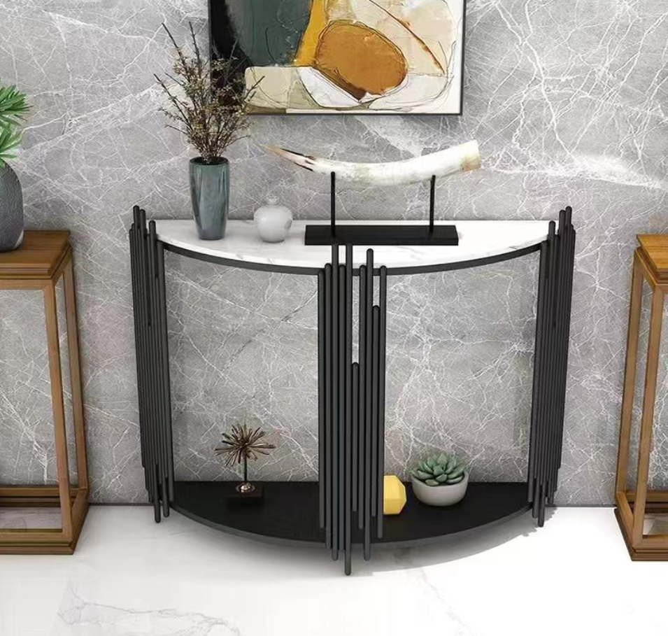 Console Table Marble Top in Black with White Marble | Modern