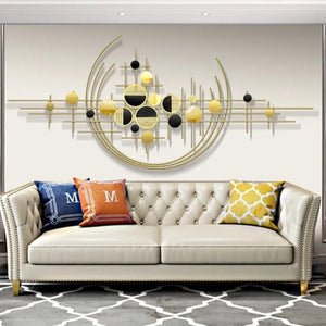 Wall Décor in Golden Metal with Black & Gold Tinted Mirrors of Abstract Art