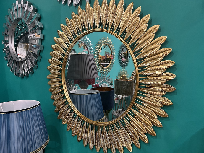 Mirror Large Decorated Modern Round Metal Wall in Gold
