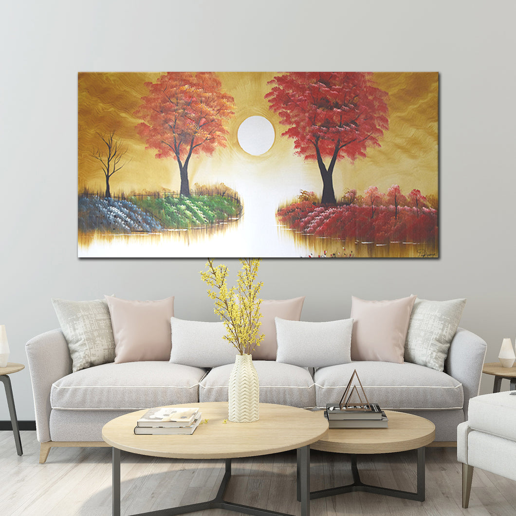 Handmade Oil Painting of Orange Landscape  on Stretched Canvas