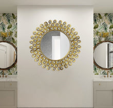 Handcrafted Modern Decorated Round Wall Metal Mirror with crystal stones