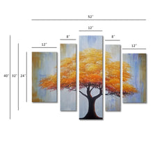 Handmade Oil Painting on Stretched Canvas of a Big Yellow Tree in Group