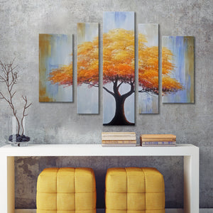 Handmade Oil Painting on Stretched Canvas of a Big Yellow Tree in Group