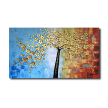 Handmade Oil Painting of Gold Flower Tree on Stretched Canvas
