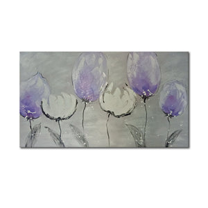 Handmade Oil Painting on Stretched Canvas of Purple Tulip Flowers