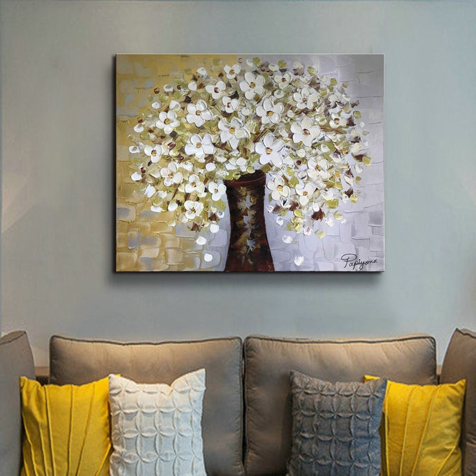 Large Handmade Oil Painting on Stretched Canvas in Gold and Silver Background