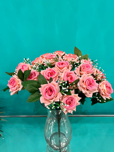 Bouquet Velvet Flower Bunch 24 Mini Roses in PINK Colour With Stem