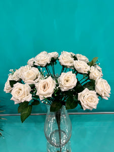 Bouquet Velvet Flower Bunch 24 Mini Roses in WHITE Colour With Stem