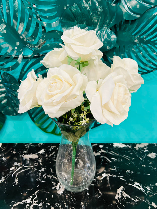Bouquet of Velvet Flower Bunch in WHITE Colour With Stem