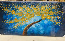 Huge Handmade Oil Painting of Golden Tree with Light Blue Background on Stretched Canvas