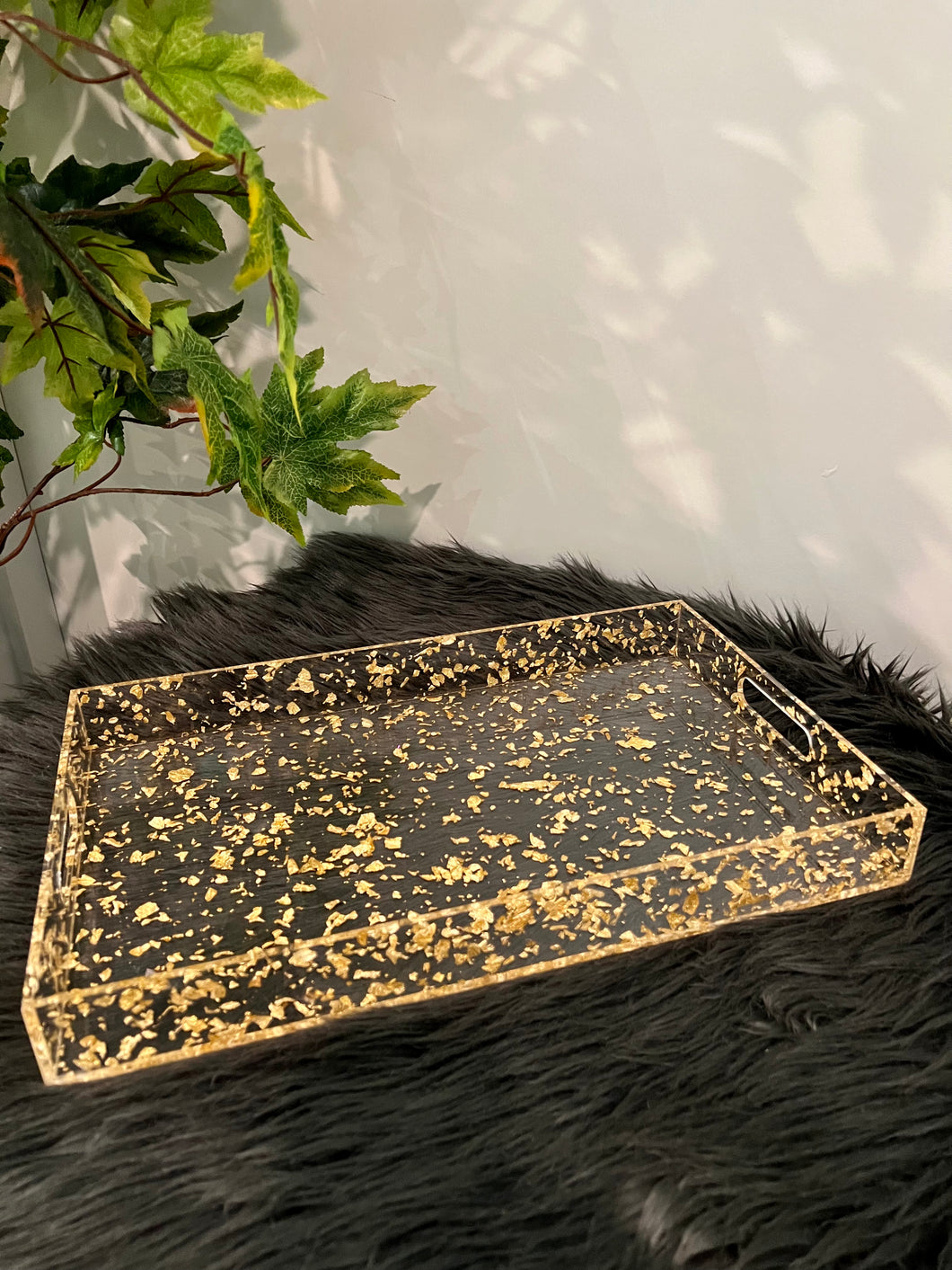 Rectangular Acrylic Tray with Gold Textures